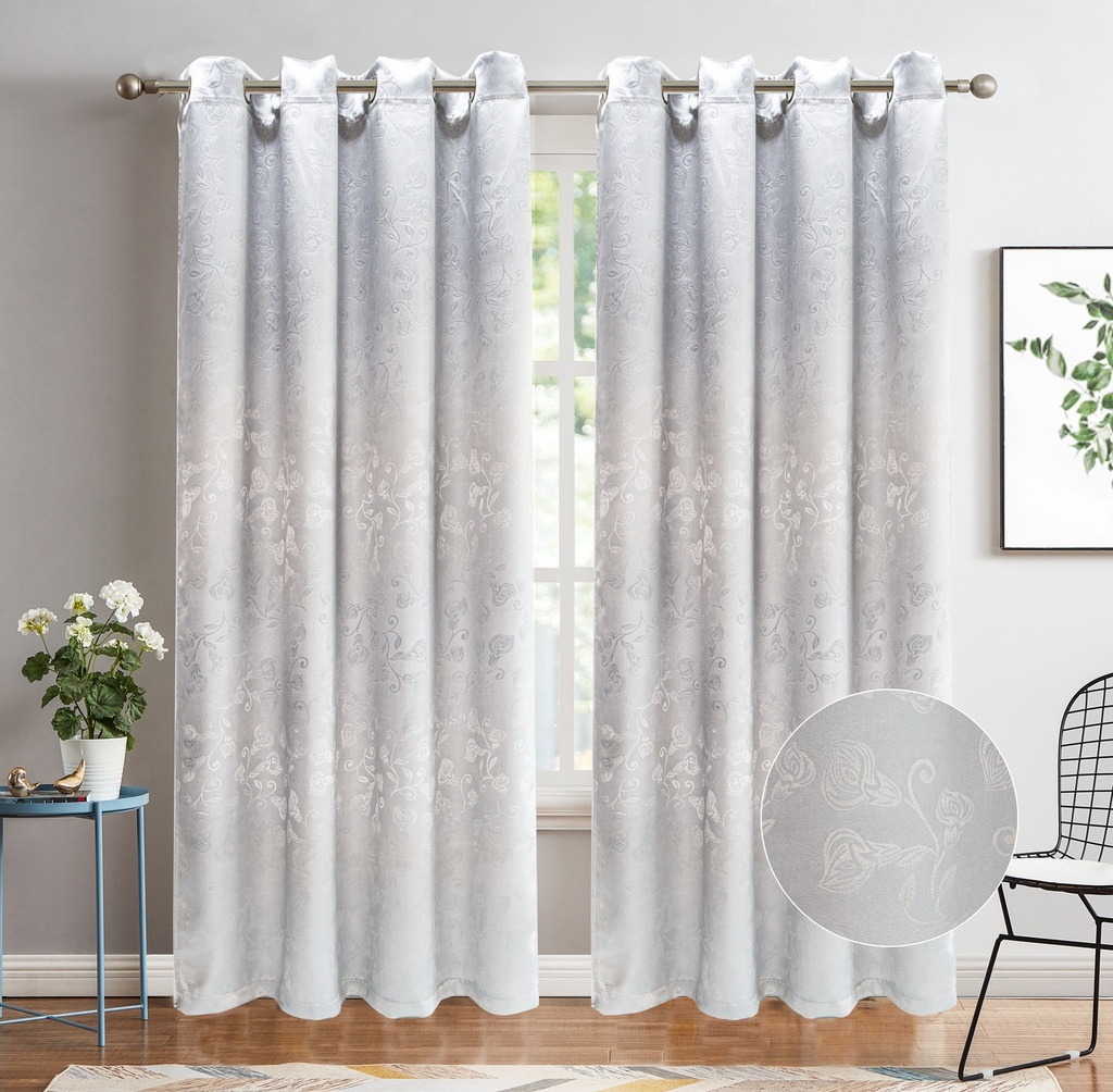 54"x84" Clara 90% Blackout Grommet Window Curtain, Embossed Flowers, 100% Polyester (12 pc/ctn)