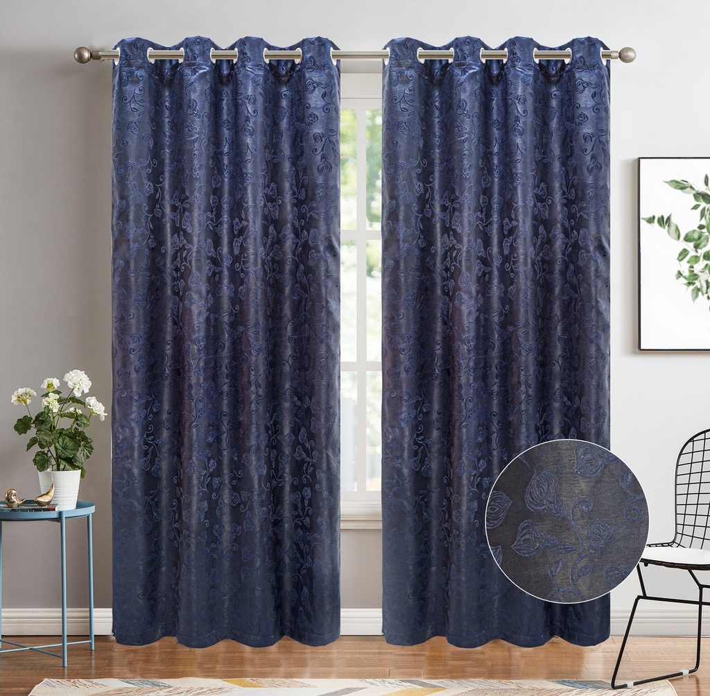 54"x84" Clara 90% Blackout Grommet Window Curtain, Embossed Flowers, 100% Polyester (12 pc/ctn)