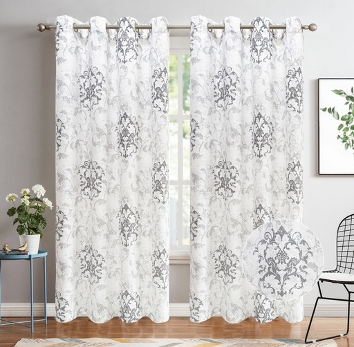 [WC54000GY] 54"x84" Tessa 60% Blackout Grommet Window Curtain, Printed Panel, 100% Polyester (12 pc/ctn)