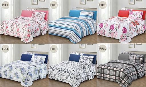[BD0220] 6 Pieces Full Size Bed Sheet Set, 100% Microfiber, 75 GSM, Assorted 6 Designs (12 set/ctn)