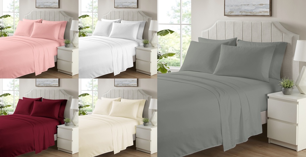 6 Pieces Full Size Bed Sheet Set, 100% Microfiber, 90 GSM, Assorted 6 Designs (12 set/ctn)