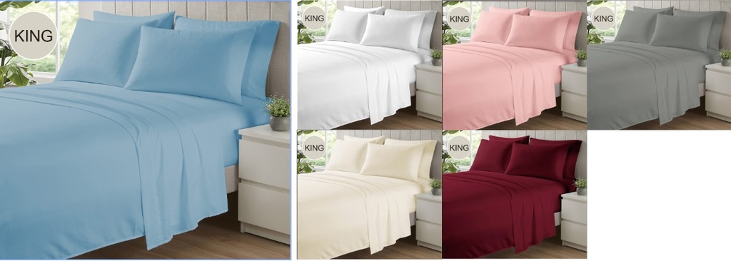 6 Pieces King Size Bed Sheet Set, 100% Microfiber, 90 GSM, Assorted 6 Designs (12 set/ctn)