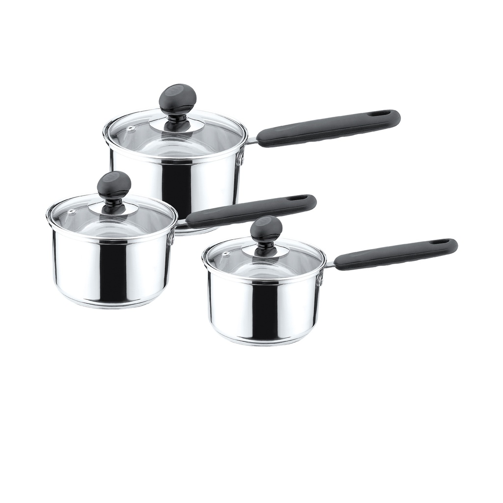 6 pc 18/8 Stainless Steel Sauce Pan Set w Glass Lid,6/9/12QT (4 sets/ctn)