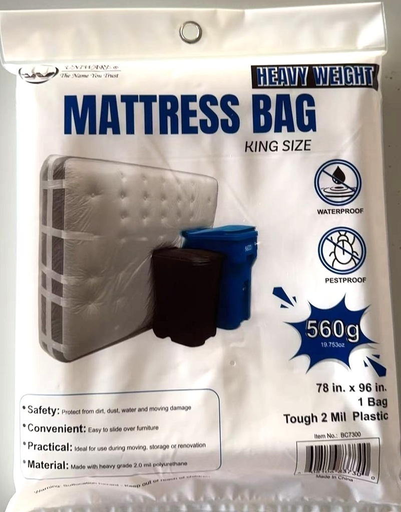 King size Heavy Gauge Poly Mattress Bags, 96"x78"x14", 2 mil, Clear (36 pc/ctn)