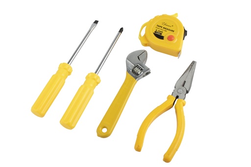 [HT3702] 5 pc Tool Sets, 6.6'(2m) Measure Tape, Wrench, Phillips Head and Flat Head Screwdrivers, Plier(60 set/ctn)