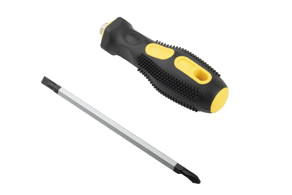 4.9"(12.5cm) Stainless Steel/TPR Screwdriver, with Phillips Head and Flat Head(144 pc/ctn)