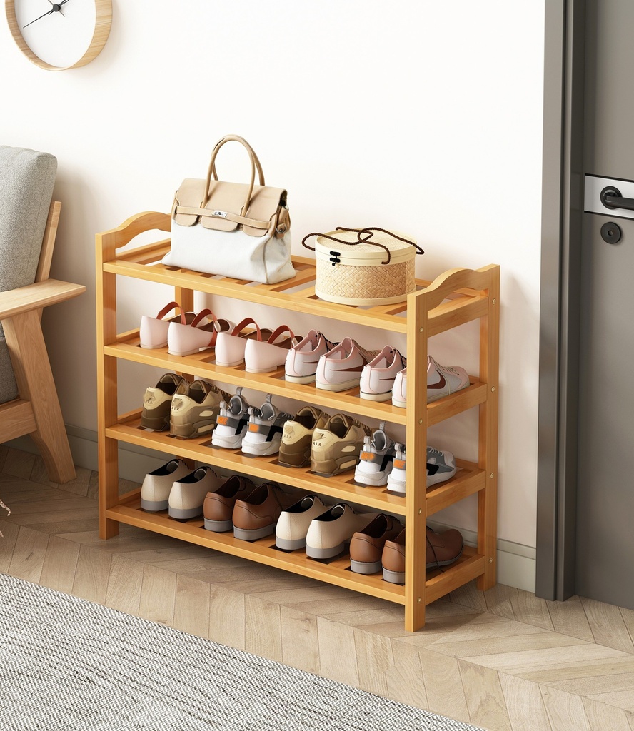 4-Tier Bamboo Shoe Rack for up to 24 Pairs of Shoes(4 pc/ctn)