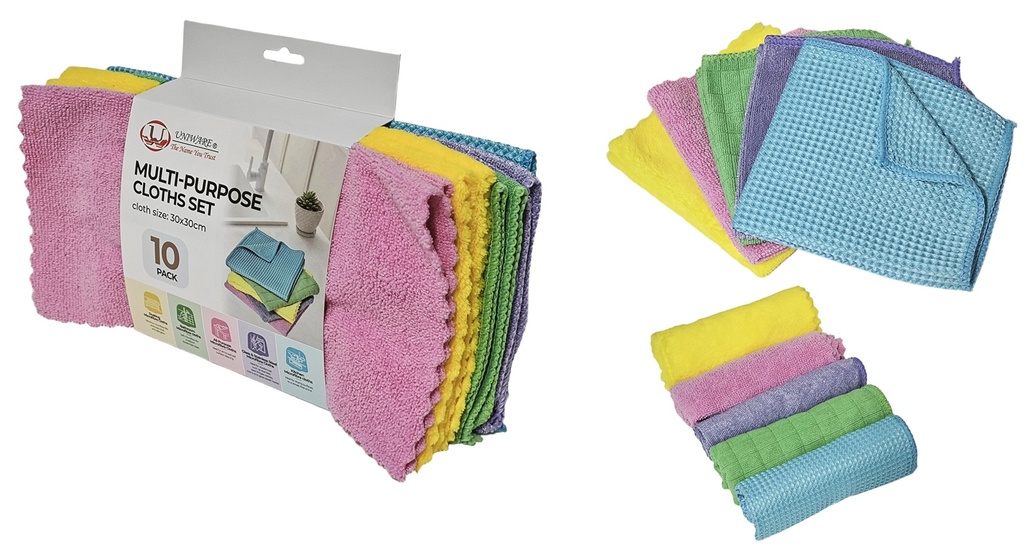 10 pc 12"X12" Multi-Purpose Cleaning Cloths, Mixed color (24 sets/ctn)