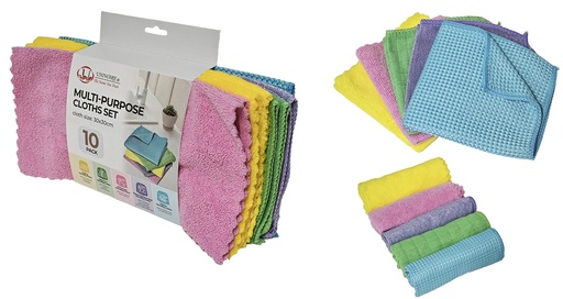 [C27104] 10 pc 12"X12" Multi-Purpose Cleaning Cloths, Mixed color (24 sets/ctn)
