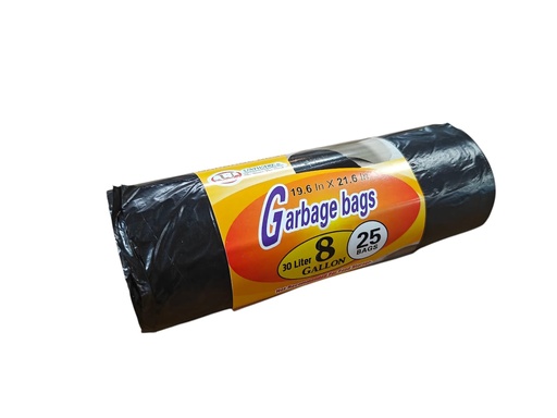 [HT9004BK] 25 pc 8 Gallon Garbage Bags, Black (48 roll/ctn)