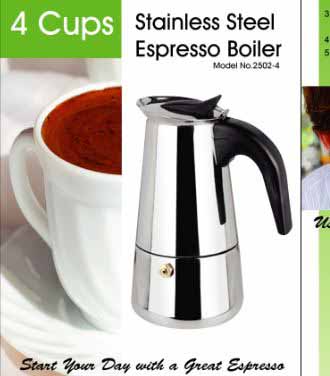 [2502-4] 4 Cups Stainless Steel Espresso Coffee Pot (12 pcs/ctn)