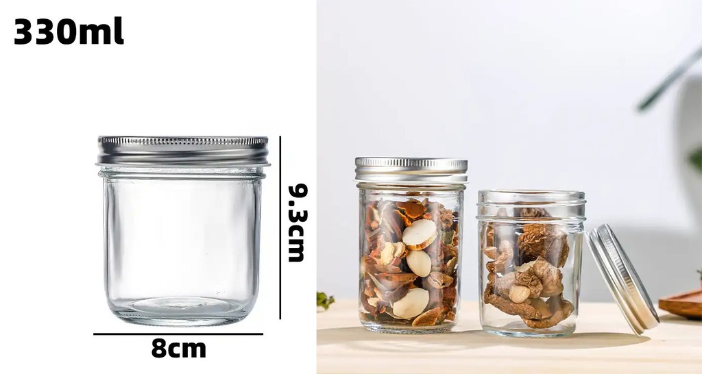 330ml (11.2oz) Glass Jar with Double Wall Tin Lid (24 pc/ctn)