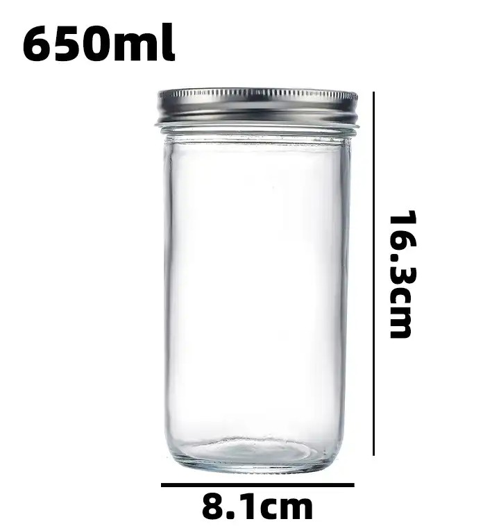 650ml (22.0oz) Glass Jar with Double Wall Tin Lid (24 pc/ctn)