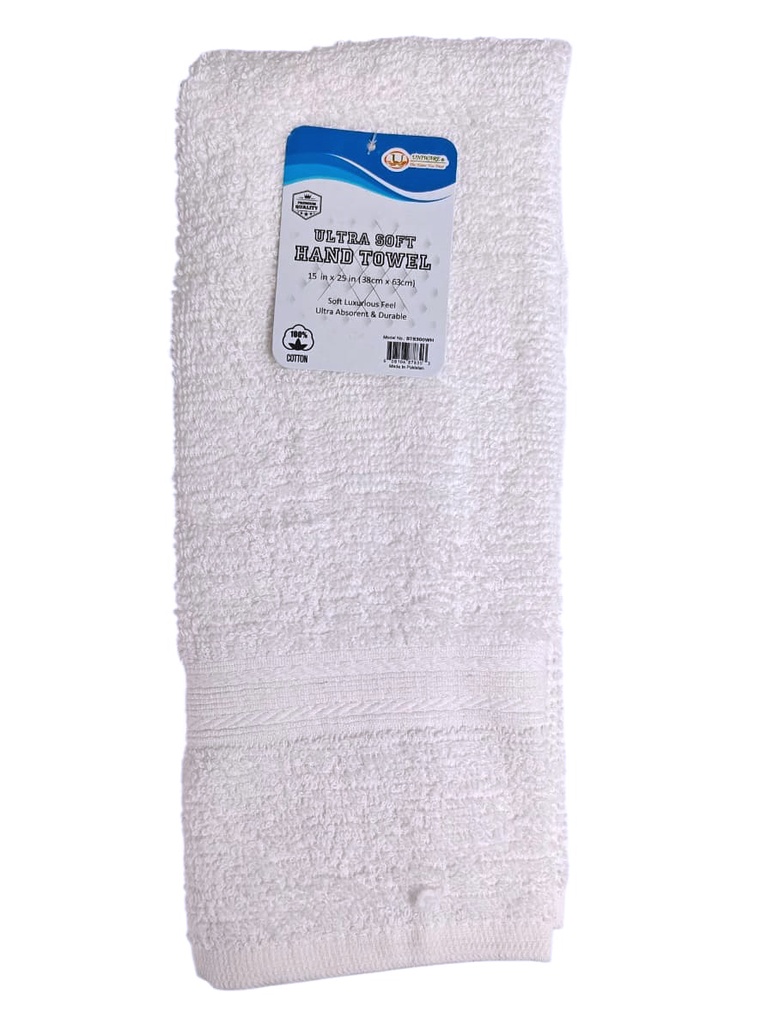 15 x 25" Hand Towel,100% Cotton, WH, 392 gsm (72 pc/ctn)