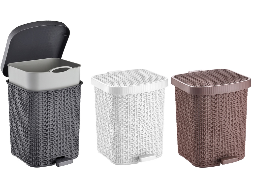 12 Liter Knit Design Pedal Dustbin, 26.5x 29.2x32.4cm, mixed color(6 pc/ctn)