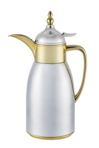 [24816] 1.05QT(1000ml) Silver & Gold Plated Vacuum Flask with Push Button Lid (6 pc/ctn)
