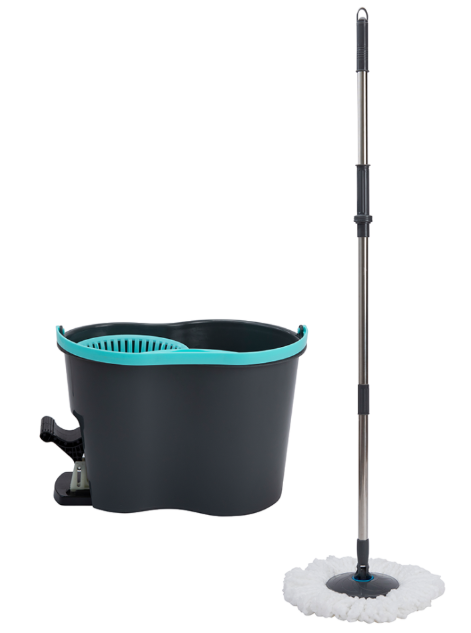 9 QT(8.5 LT) Spin Mop Bucket with Wheel, 4.3 Feet Pole, 2 pc Refill (4 pc/ctn)