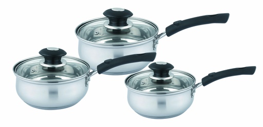 [3108G] Stainless Steel Sauce Pan w Glass Lid 6pc Set (6 sets/ctn)