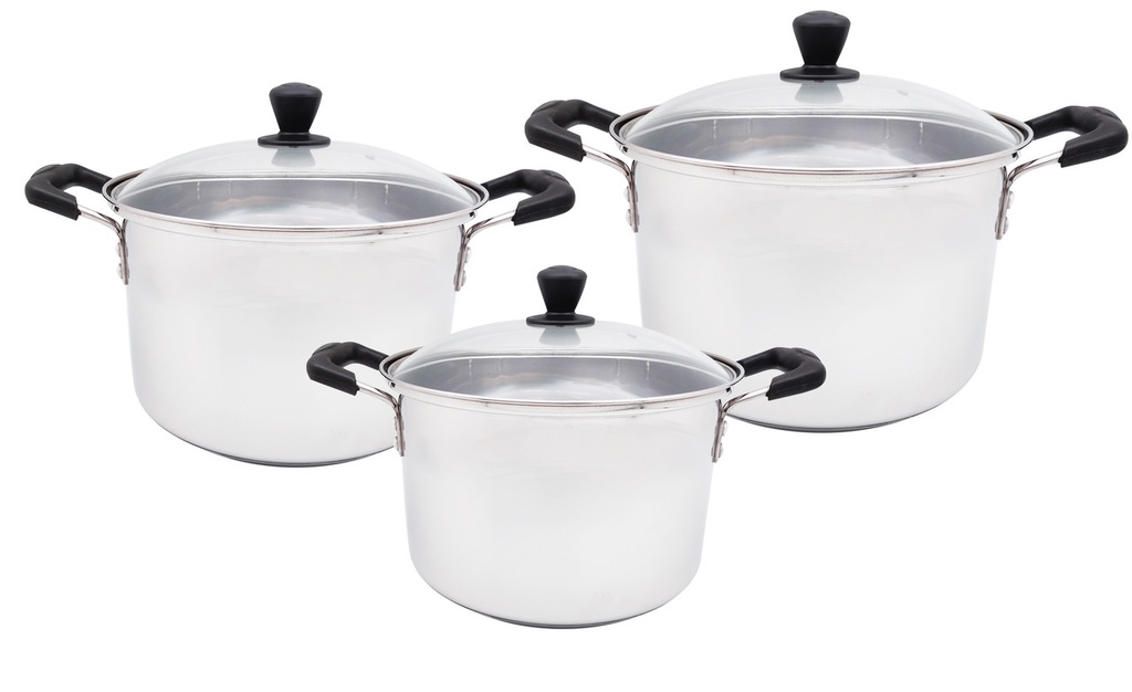Glass Lid Stainless Steel Stock Pots 6pc Set,12.5/15/18QT (1 sets/ctn)