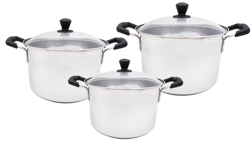 [3117G] Glass Lid Stainless Steel Stock Pots 6pc Set,12.5/15/18QT (1 sets/ctn)