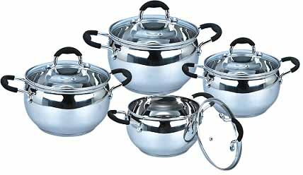 [3606G] Heavy Gauge 304 Stainless Steel Stock Pot 8pc Set, 1.8/2.5/3.4/5.5 QT (2 sets/ctn)