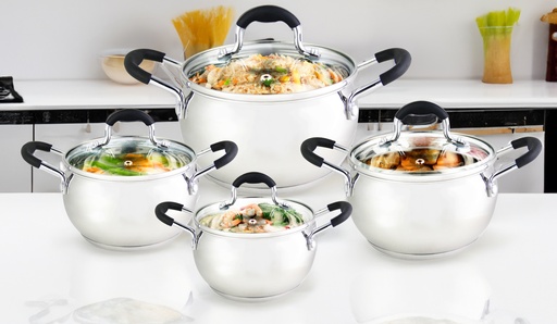[3606G] Heavy Gauge 304 Stainless Steel Stock Pot 8pc Set, 1.8/2.5/3.4/5.5 QT (2 sets/ctn)