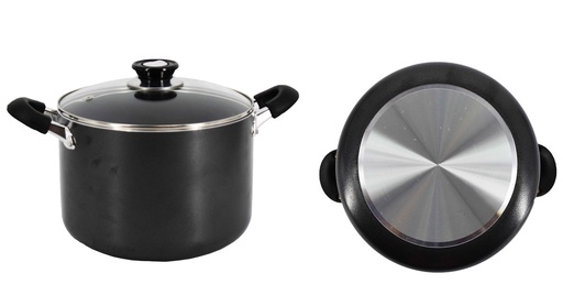 [4009] 8QT Non-Stick Pfluon Coated Stock Pot w Glass Lid (6 pcs/ctn