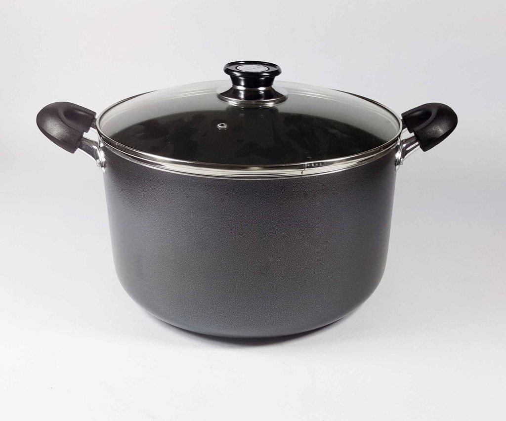 Non-Stick Aluminum Sauce Pan Stock Pot With Glass Lid, Black, 4018-14G ( 14  QT )