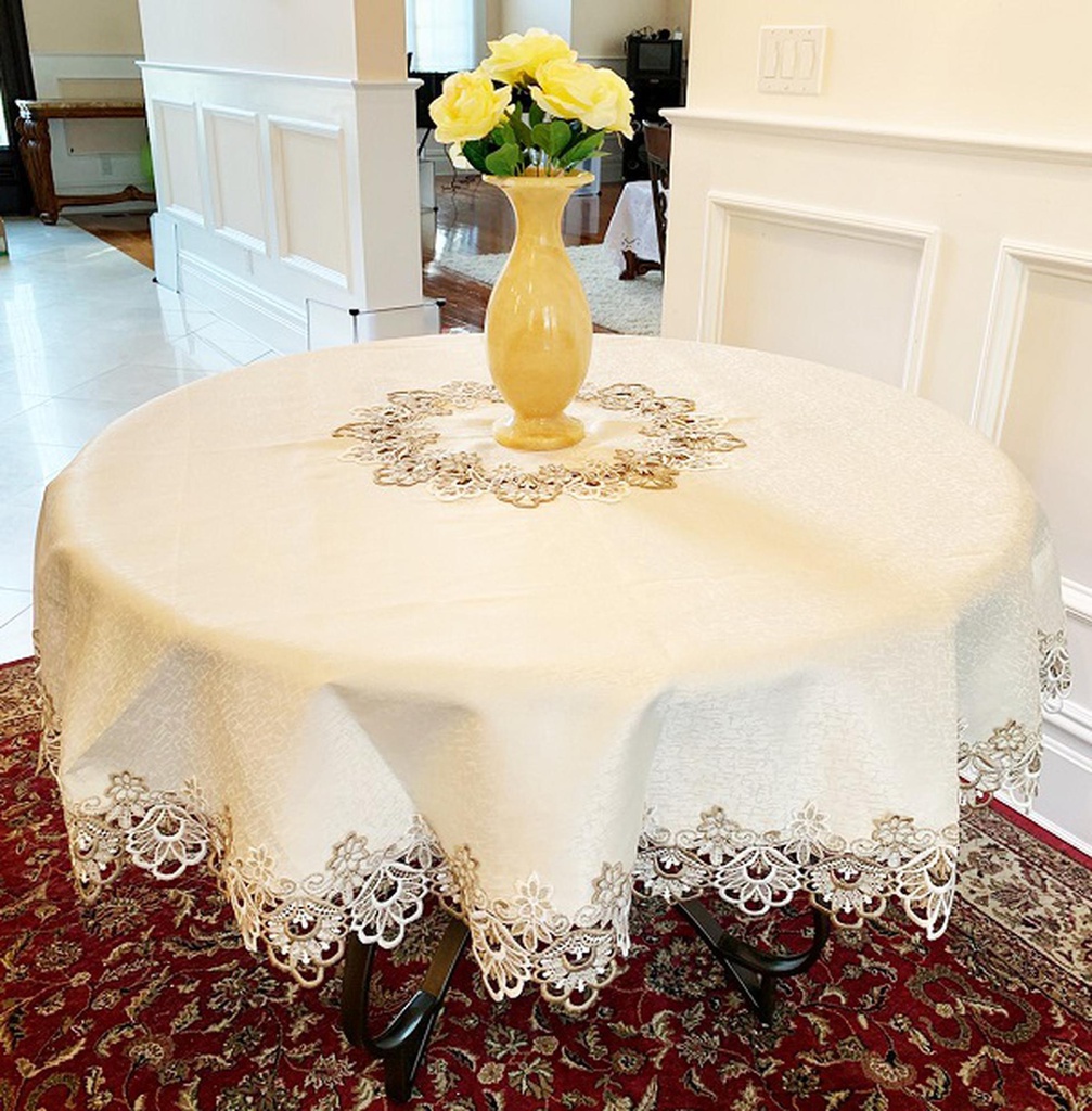 72" White Round Lace Table Cloth (24 pcs/ctn)
