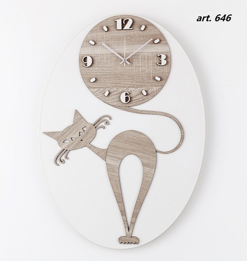 [CL146] White Wooden Cat Clock (1 pcs/ctn)