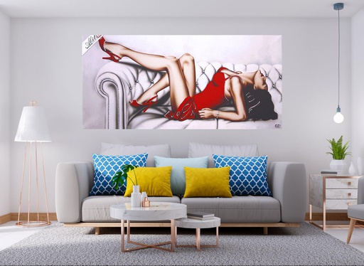 [H15003] 27.5"x55" Girl in Red Dress Wood Frame Picture (1 pcs/ctn)