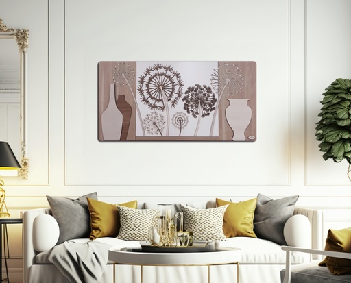 [H15000] 23"x47" Vase and Dandelion Wood Frame Picture (1 pcs/ctn)
