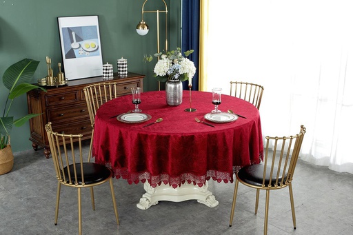 [TC52190RD] 90" Red Round Lace Table Cloth (24 pcs/ctn)