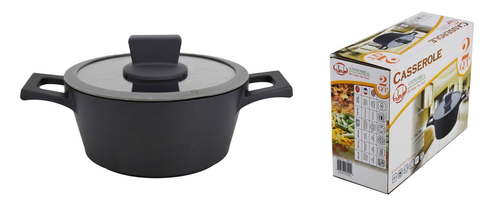 2.2QT Non-Stick Cast Aluminum Casserole w Lid, Induction Compatible Bottom (4 pcs/ctn)