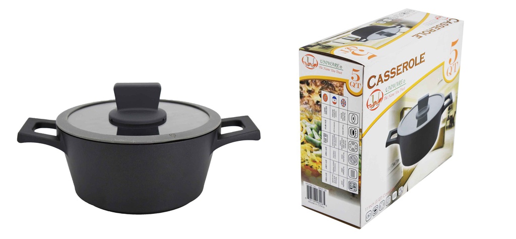 5.5QT Non-Stick Cast Aluminum Casserole w Lid, Induction Compatible Bottom (4 pcs/ctn)