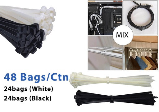 [ZT48400] 50 pc 16" Nylon 66 Zip Ties, Mixed Colors (48 bag/ctn)