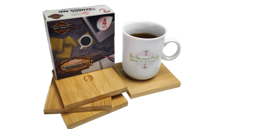 [1320] 4 pc set 4" Square Bamboo  Coaster for Drinks (24 sets/ctn)