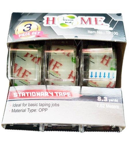 [TP100] 3 pc 8 Yard x 0.75" Clear Stationary Tape with Dispenser (24 sets/ctn)