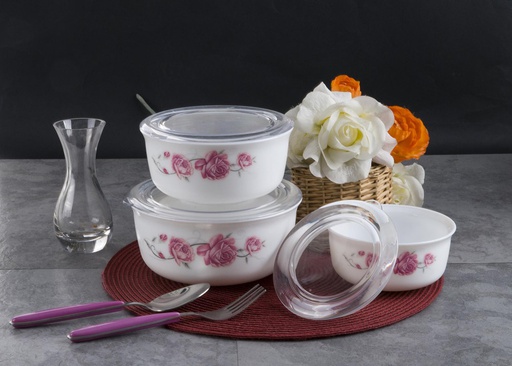 [RS777-3] 3 pc Rose Pattern Air Tight Food Storage Bowl (12 sets/ctn)