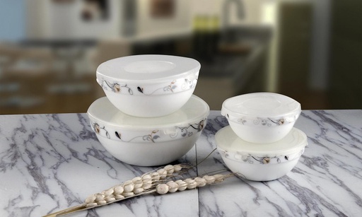 [BA666-4] 8 pc Yellow Flower Food Storage Bowl (12 sets/ctn)
