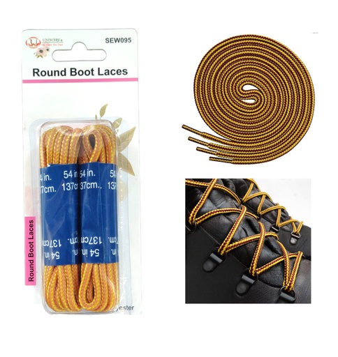 [SEW095] 2 pc 54" Round Boot Laces, Light Brown (288 sets/ctn)
