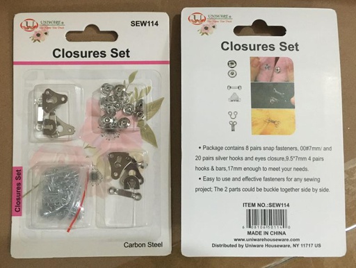 [SEW114] 22 pc Hooks, Eyes and Snap Fasteners Set (288 sets/ctn)