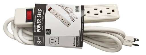 [HT2009] 9 Feet 6 Outlet Power Strip w. Surge Protection, UL Certified (12 pc/ctn)