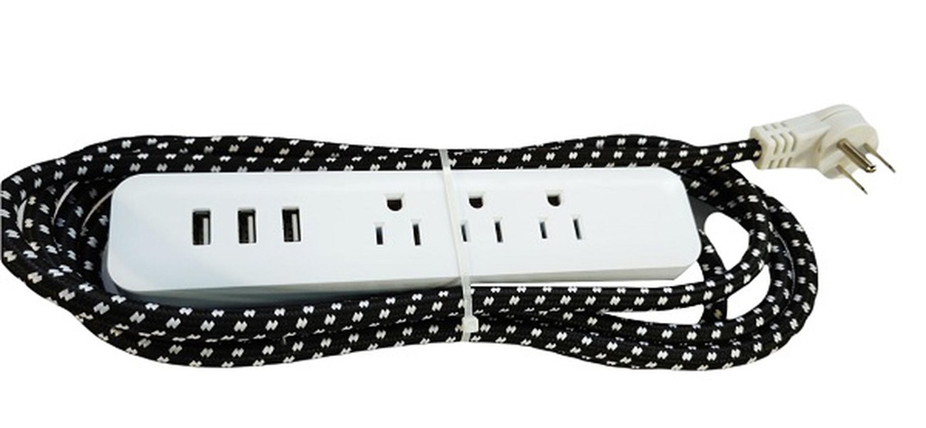 8 Feet 3 Outlet and 3 USB Power Strip (24 pcs/ctn)