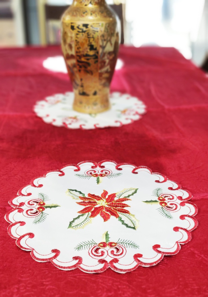 12&quot; Round Flower Table Cloth,  Red/White (1000 pc/ctn)