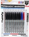 10 pc Permanent Markers, 2mm, fine point BK/RD/BL (40 bag/ctn)