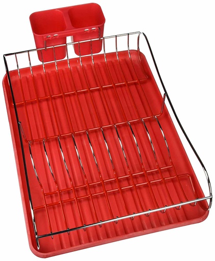[18009-RD] Chrome Dish Rack with Red Plastic Tray (4 pcs/ctn)