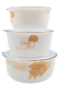 3 pc Opal Glass Gold Flower Food Container Set (12 sets/ctn)