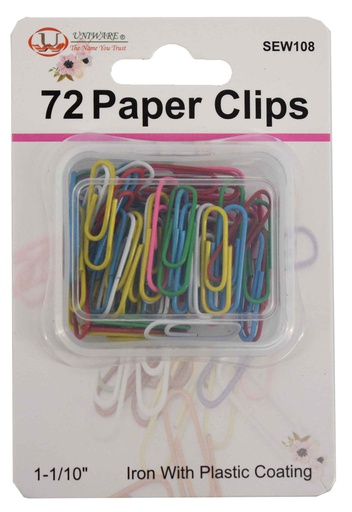 [SEW108] 72 pc Plastic Coated Paper Clips, Mixed Colors (288 pcs/ctn)
