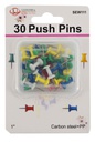 30 pc Carbon Steel & PP Push Pins, Mixed Colors (288 pcs/ctn